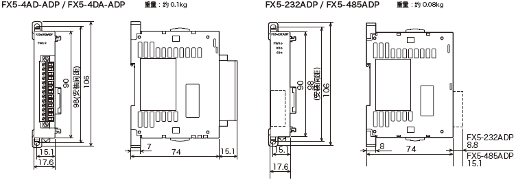 三菱plcfx5u系列plcfx5模块外形尺寸图