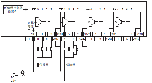 三菱fx5uc与终端模块的输入输出接线图