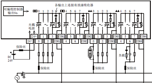 三菱fx5uc与终端模块的输入输出接线图